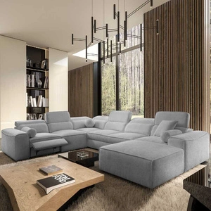 Ecksofa mit Schlaffunktion Viano VIII Lux hellgrau rechts Design-Ecksofa mit ausziehbarem Fußteil Bettzeug-Container