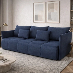 Sofa mit Schlaffunktion Selva blau funktionelles Wohnzimmersofa mit Bettzeugablage Samtstoff mit eleganter Struktur