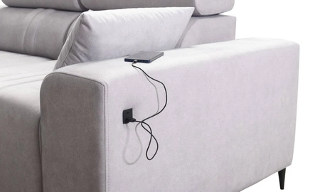 Ecksofa mit Schlaffunktion Castel VII grau braun linksseitig stilvolles Ecksofa mit Bettzeugablage und verstellbaren Kopfstützen