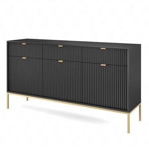 Kommode mit Schubladen Lovro 154 cm schwarz modernes Design wird die Liebhaber von ausdrucksstarken Interieurs begeistern Gold Metall Accessoires