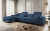 Ecksofa mit Schlaffunktion Penejos XII blau linke Seite stilvolles Ecksofa mit Bettzeugcontainern komfortable verstellbare Kopfstützen