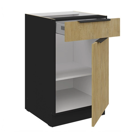 Küchenschrank mit Schublade und Regal Crotone 50 D 1F 1S BB Metallkantengriffe feuchtigkeits- und beschädigungsbeständiger Schrank