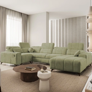 Penejos IV Ecksofa mit Schlaffunktion olive rechts stilvolles Ecksofa mit zwei Bettkästen strapazierfähiger Stoff