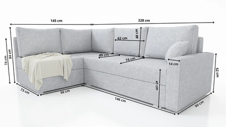 Ecksofa mit Schlaffunktion Nofi dunkelgrau links Ecke modernes Design schlichtes und stilvolles Design passend zu jeder Einrichtung