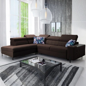 Ecksofa mit Schlaffunktion Belvi III braun linke Seite bequemes und elegantes Ecksofa für das Wohnzimmer mit praktischem Stauraum an der Seite