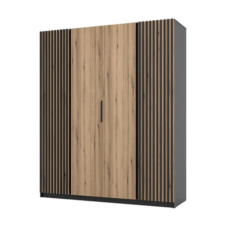 Kleiderschrank Kastano XI 200 cm schwarz / Eiche evoke modernes Design Kleiderschranktür mit schwarzen Lamellen verziert stilvolle Kante Griffe