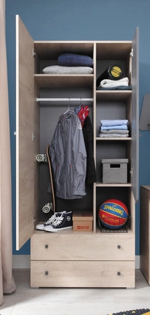 Kleiderschrank Dzeta 80 cm Eiche/anthrazit ideal für das Jugendzimmer stilvoller und geräumiger Kleiderschrank mit Schubladen