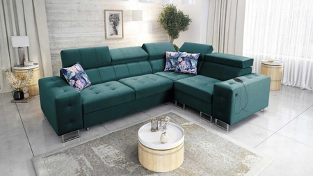 Ecksofa mit Schlaffunktion Hampton II meeresblau rechts stilvolles Ecksofa Bett weiche Polsterung Stoffart Samt