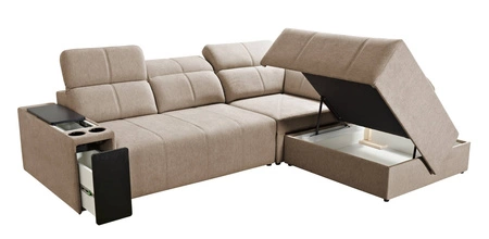 Ecksofa mit Schlaffunktion Tesalia VII braun rechte Ecke modernes Design komfortable Schiebelehne Schublade in der Seite des Möbels