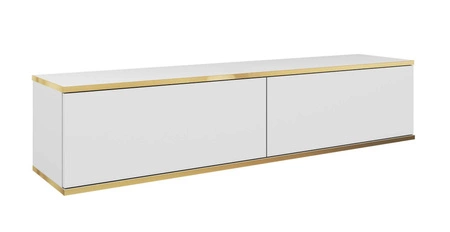 TV-Lowboard Luxury 135 cm Weiß Minimalistisches Design Korpus verziert mit einer goldenen Leiste begeistert Liebhaber eleganter Arrangements