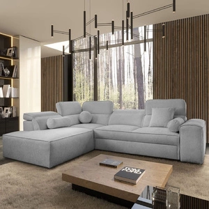 Ecksofa mit Schlaffunktion Viano VII hellgrau links trendiges und stilvolles Ecksofa mit verstellbaren Kopfstützen Zierkissen