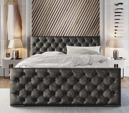 Polsterbett Viamao 140x200 grau mit Container im modernen skandinavischen Stil mit gestepptem Kopfteil und Fußteil