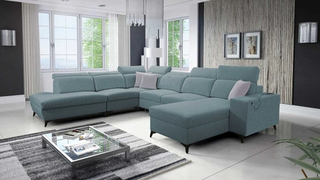 Ecksofa mit Schlaffunktion Kelly Sleek X arctic blue rechtes extrem elegantes Ecksofa für Wohnzimmer mit verstellbaren Kopfstützen