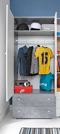 Kleiderschrank Epsilon 80 cm Beton / Weiß / Eiche ideal für das Jugendzimmer funktionaler Kleiderschrank mit Schubladen