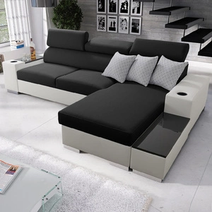 Ecksofa mit Schlaffunktion Provo schwarz / weiß rechtes Ecksofa mit Bettkasten und Funktionsauszug