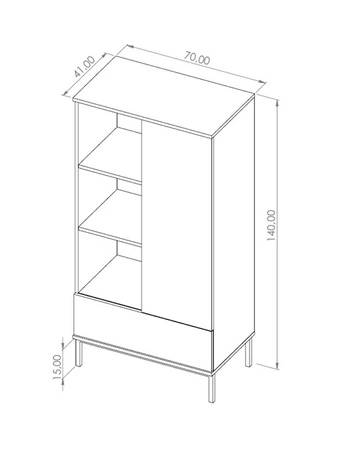 Regal Tutti 70 cm Eiche Hickory minimalistisches Design einfache Form der Möbel auf einem Metallsockel unterstützt geräumige Schublade zu öffnen