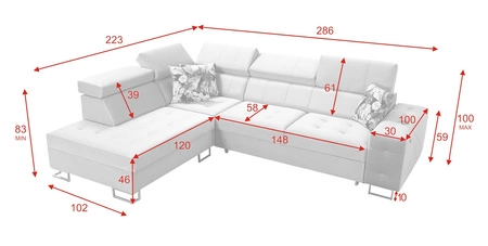 Ecksofa mit Schlaffunktion Hampton VII schwarzes linkes für den Raum aus Samtstoff mit glatter Oberfläche
