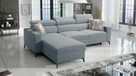 Ecksofa mit Schlaffunktion Savona arctic blue links elegantes Ecksofa mit verstellbaren Kopfstützen Ziernähte 