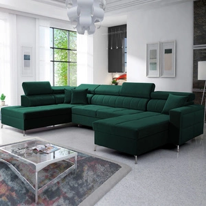 Ecksofa mit Schlaffunktion Nausa VI flaschengrün rechtsseitig stilvolles Ecksofa mit komfortabler Verarbeitung weichen Samtstoffes