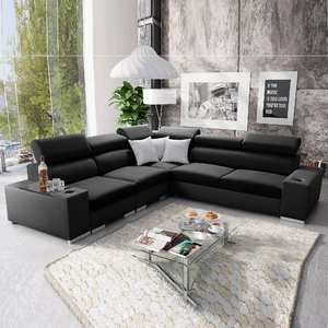 Ecksofa mit Schlaffunktion Provo III schwarz links Ecksofa mit Bettzeugablage und verstellbaren Kopfstützen