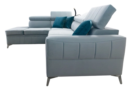 Ecksofa mit Schlaffunktion Rava III lavendelrosa Linkshänder-Ecksofa aus Samt mit verstellbaren Kopfstützen und Bettzeugcontainer