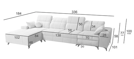 Ecksofa mit Schlaffunktion Penejos XII Lux creme linke Seite stilvolles Ecksofa mit bequemem ausziehbarem Fußteil