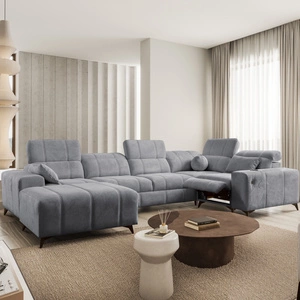 Penejos IV Lux grau linksseitiges Ecksofa mit Schlaffunktion stilvolles Schlafsofa mit komfortablem ausziehbarem Fußteil