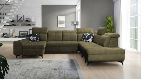 Ecksofa mit Schlaffunktion Buffalo X olivgrün links funktionelles und bequemes Ecksofa für ein Zimmer mit Bettzeugcontainern