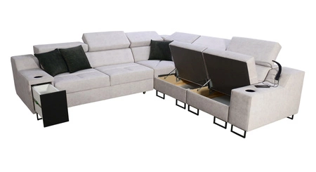 Ecksofa mit Schlaffunktion Alcamo III grau Esche rechts funktionelles Ecksofa mit einer Schublade in der Seite zwei Behälter für Bettzeug