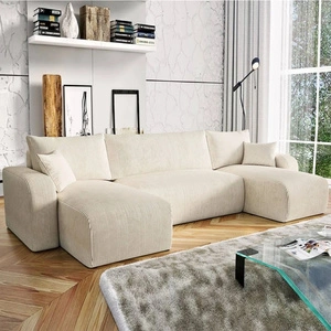Ecksofa mit Schlaffunktion Fiesta U beige stilvolles Ecksofa mit interessanter Form strapazierfähiger Kordstoff Bettzeugcontainer