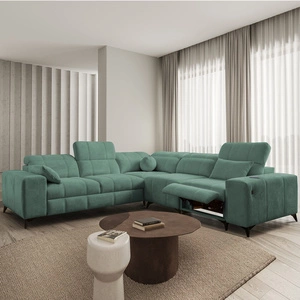 Ecksofa mit Schlaffunktion Penejos III Lux grün rechts bequemes Ecksofa für Wohnzimmer mit ausziehbarem Fußteil Bettwäschecontainer