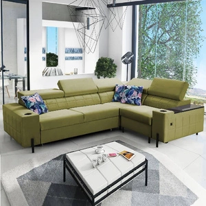 Ecksofa mit Schlaffunktion Belvi II oliv rechts elegantes und ergonomisches Ecksofa für das Wohnzimmer praktischer Stauraum an der Seite