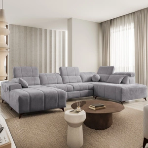 Ecksofa mit Schlaffunktion Penejos VI hellgrau linke Seite stilvolles Ecksofa mit zwei Bettkästen strapazierfähiger Stoff