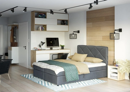 Boxspringbett Luton 160x200 hellgrau im modernen skandinavischen Stil mit markantem Kopfteil