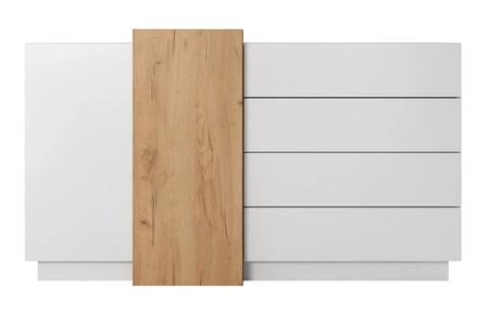 Schubladenkommode Space 160 cm weiß / Eiche Handwerk Gold modernistisches Design und moderne Form der Möbel Push-to-Open-System