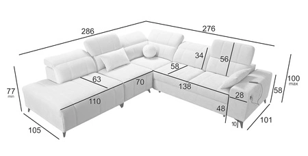 Ecksofa mit Schlaffunktion Penejos IX olive links stilvolles Ecksofa mit Bettzeugcontainern komfortable verstellbare Kopfstützen