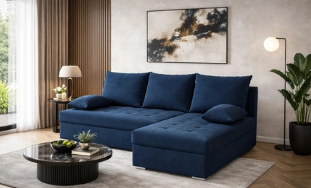 Ecksofa mit Schlaffunktion Fasti dunkelblau Universal-Ecksofa mit Bettkasten eine Garantie für höchsten Komfort