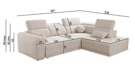 Ecksofa mit Schlaffunktion Cetara VII beige rechte Seite Hochwertiges Ecksofa für das Wohnzimmer mit bequemer Schiebelehne