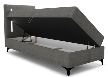 Boxspringbett Norco 90x200 grau stilvolles Bett mit Bettzeug Lagerung Beleuchtung im Kopfteil fügt eine einzigartige Note