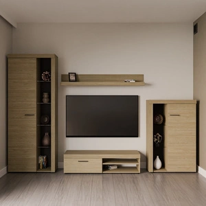 Wohnwand Rene Eiche geölt innovatives Design modernes Arrangement mit elegantem Charakter mit umfangreicher Funktionalität