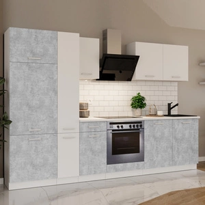 Toni 290 cm weiß / heller Beton Küchen-Set mit Arbeitsplatte sieht toll aus in modernen Interieurs