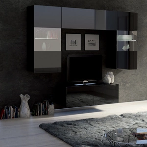 Apulia X schwarz glänzende Schrankwand Äußerst stilvolle Schrankwand Schlichte Möbelstücke, die sich in jede Einrichtung einfügen