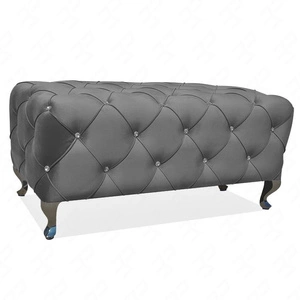 Hesta Pouffe 100 cm grau ideal Hocker schmutz- und kratzfest Sitzpouffe funktioniert auch als Polsterbank gesteppte Elemente mit Kristallen