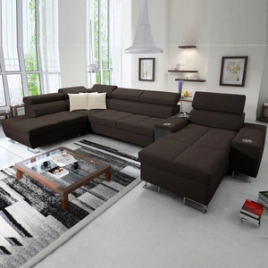 Ecksofa mit Schlaffunktion Dafni V braun rechtsgeflochtenes bequemes Ecksofa mit verstellbaren Kopfstützen