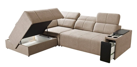 Ecksofa mit Schlaffunktion Tesalia VII mint links modernes Design komfortable Schiebelehne Schublade in der Seite des Möbels