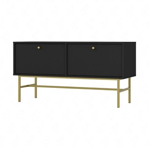 RTV Schrank Kioto III 121 cm schwarz graphit eleganter Schrank mit nach unten öffnenden Türen goldener Metallrahmen