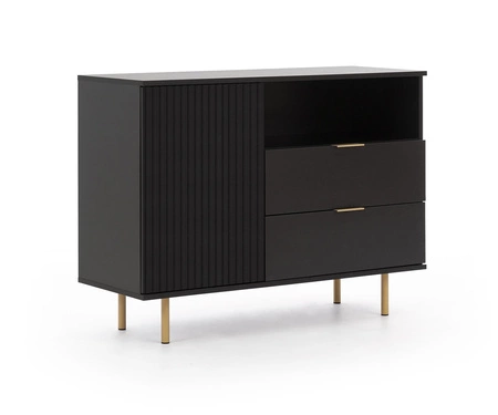 Sula schwarz Wohnzimmer Möbel-Set mit Metallgriffen dekorative geriffelte Fronten Push-to-Open-System bereichert