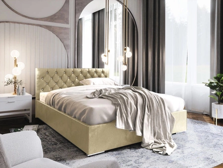 Polsterbett Bauru 160x200 beige mit Container im modernen skandinavischen Stil mit gestepptem Kopfteil mit Kristallen