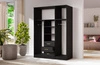 Kleiderschrank Adel 150 cm schwarz elegantes Design klassische Form der Garderobe mit Spiegel für Schlafzimmer oder Kleiderschrank geräumige Schubladen goldene Griffe