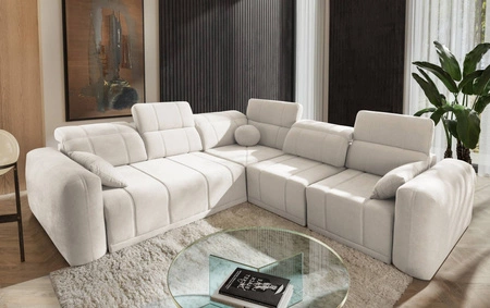 Ecksofa mit Schlaffunktion Cetara III creme rechts Ergonomisches Ecksofa mit verschiebbarer Rückenlehne und verstellbaren Kopfstützen
